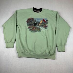 Vintage Morning Sun Vintage Cardinal Covered Bridge Sweatshirt Sage Green L